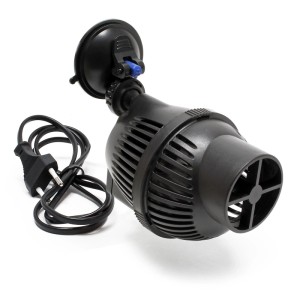 Schwarze Sunsun Jvp-102A Strömungspumpe für Aquarien mit Saugnapf, schwenkbarer Düse und Stromkabel.