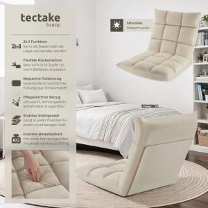 Tectake Relaxsessel  Snooze  2 In 1 Als Sessel Oder Liege  Gepolstert  Mit Samtbezug 14 Fach Verstellbare Rückenlehne  108 x 57 x 13 50 cm Beige