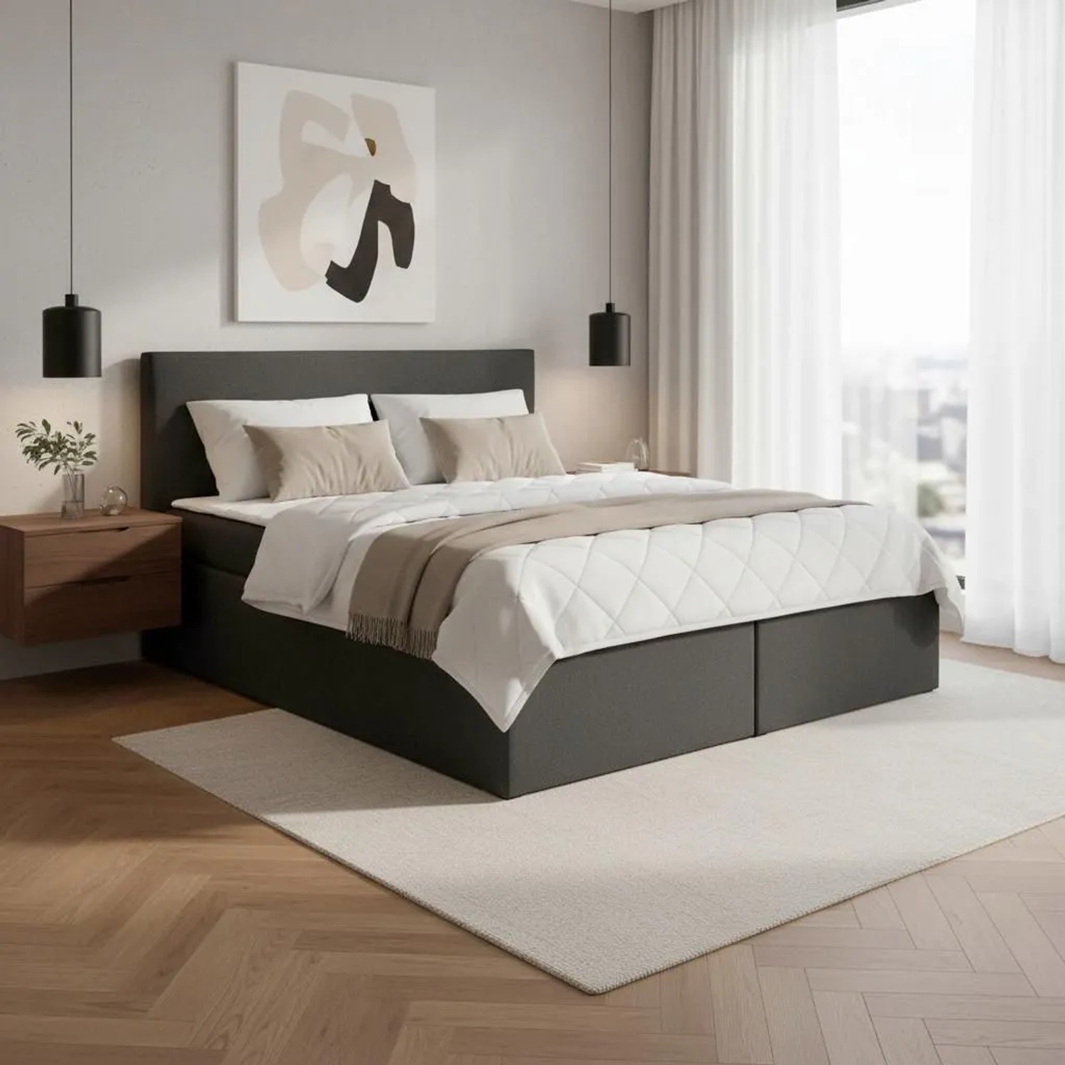 Bessagi Home Boxbett Lucy 2 Dunkelgrau ca. 180x200 cm mit Topper