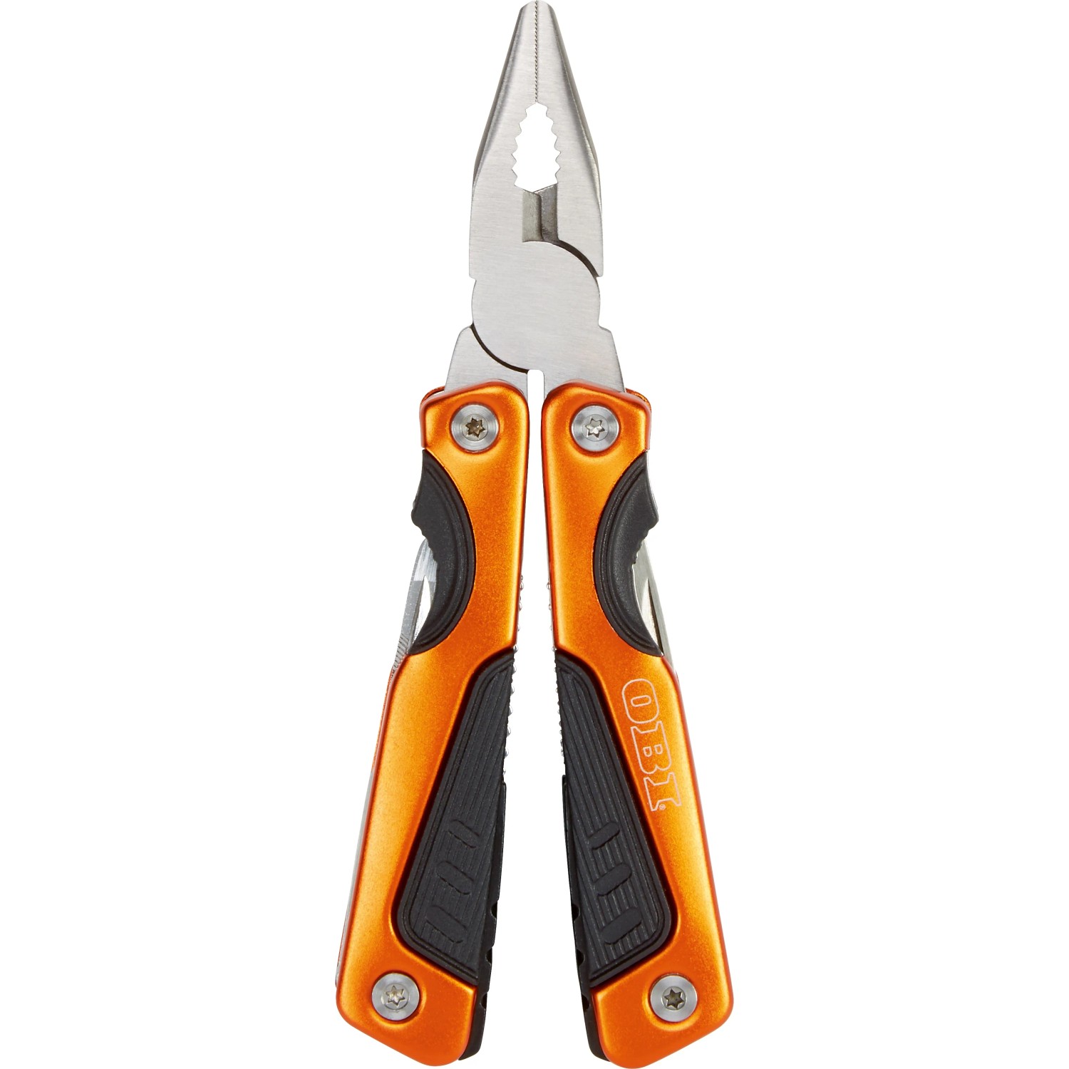 OBI Multitool 12-in-1, orange Zange mit verschiedenen Werkzeugen.