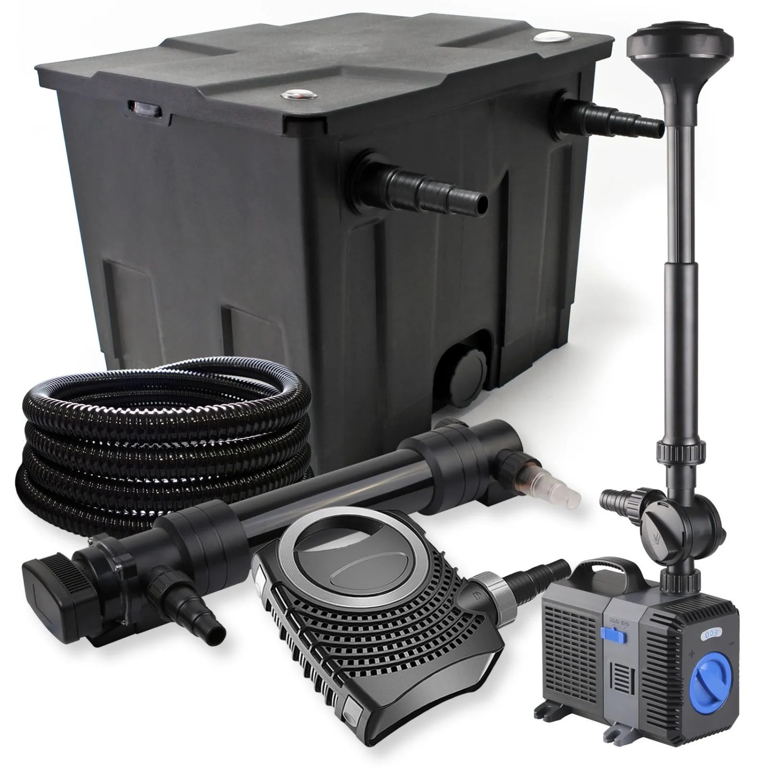 Sunsun 1-Kammer Filter Set 12000L 36W Uvc Teich Klärer Neo10000 80W Pumpe 25M Schlauch