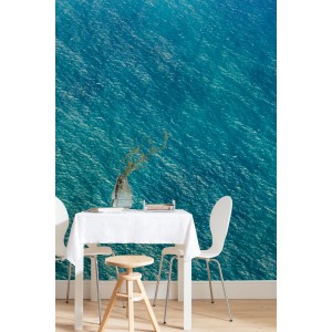 Komar Vlies Fototapete Blaupause mit blauem Meerblick im Esszimmer, 400x250 cm.