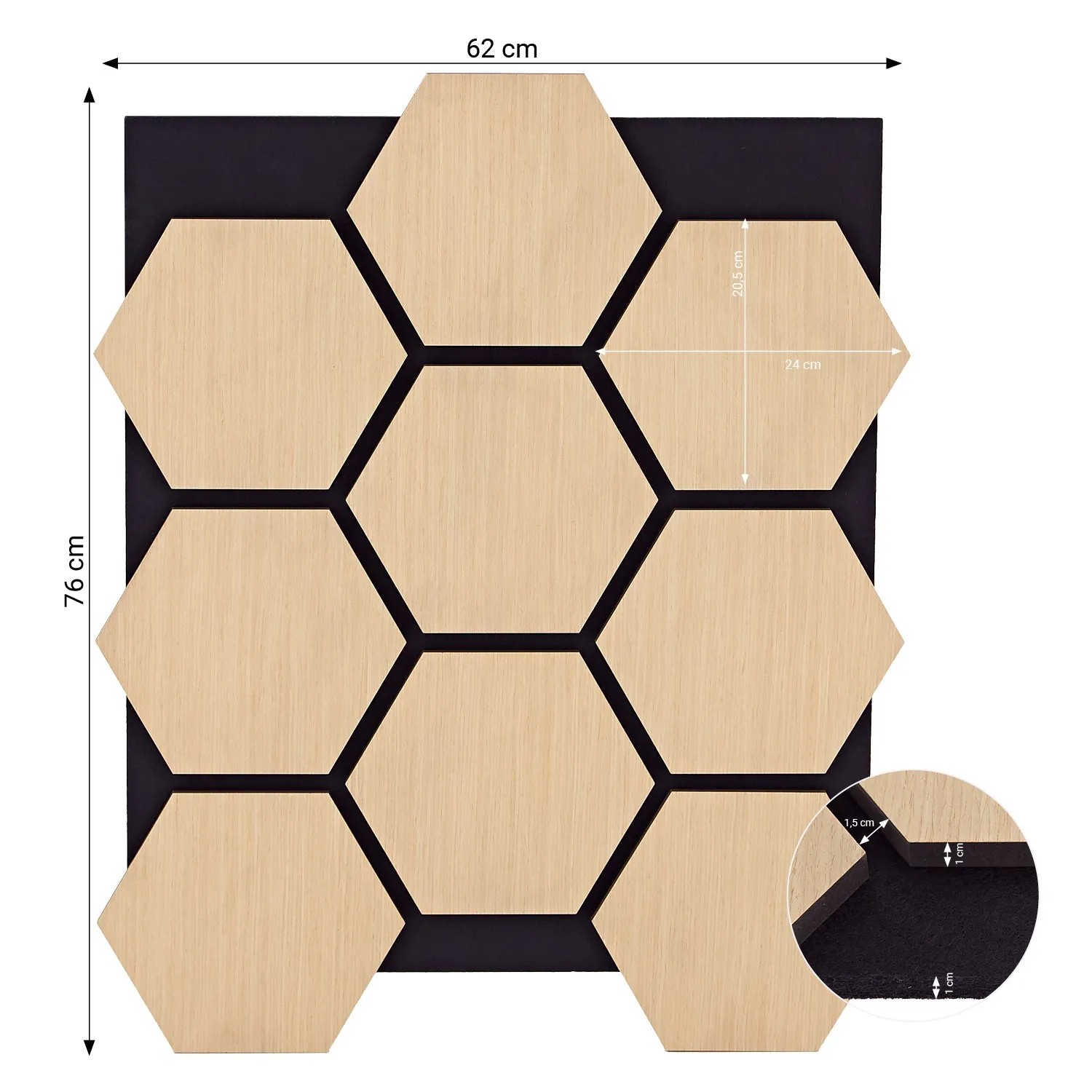Homestyle4u Akustikpaneel mit 4 Holz-Wandpaneelen in Hexagonform, Natur, 76x62cm.