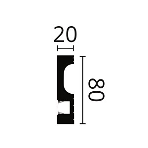 Profilzeichnung der grauen NOEL & MARQUET Sockelleiste IL11 für indirekte Beleuchtung, Maße 20x80 mm.