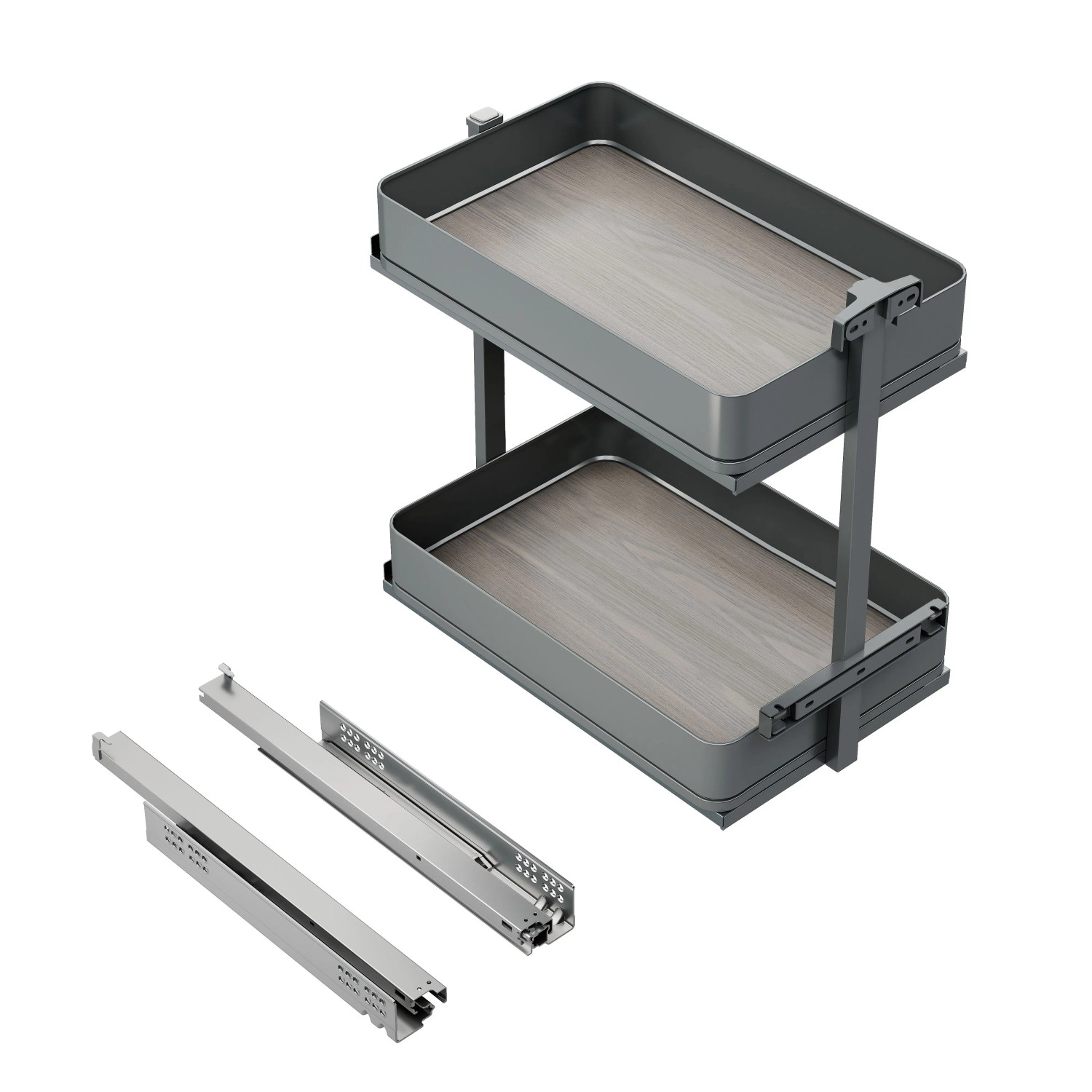 Emuca Flaschenregal Seitlich Ausziehbar Harmony mit Soft-Close Modul Breite 200 mm Höhe 800 mm Stahl und Holz Anthrazitgrau