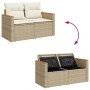 Beige 6-tlg. Garten-Sofagarnitur aus Rattan mit Kissen und Stauraum.