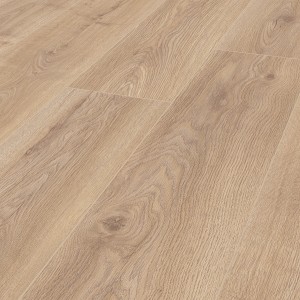 Wasserfestes Kronoflooring Laminat Merigold Oak, Breitdiele mit Eichenholzstruktur.