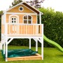 Axi Marc Spielhaus mit Rutsche, Sandkasten und Leiter. Braun-weißes Holzhaus für Kinder im Garten.
