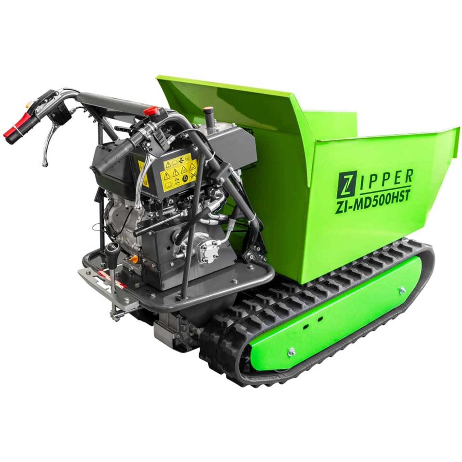 Zipper Miniraupendumper ZI-MD500HST, grüne Mulde, Raupenantrieb, ideal für Baumaschinen Aufgaben.