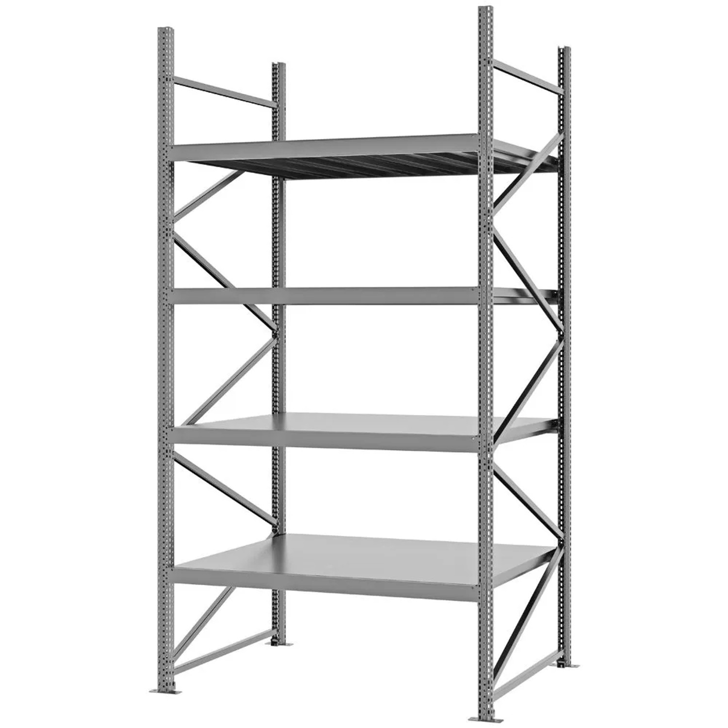 PROREGAL Weitspannregal Schraub-Stecksystem MAGNUS PRO Made In Germany Grundregal 300x150x100cm 4 Ebenen Stahlböden Fachlast 750kg Verzinkt