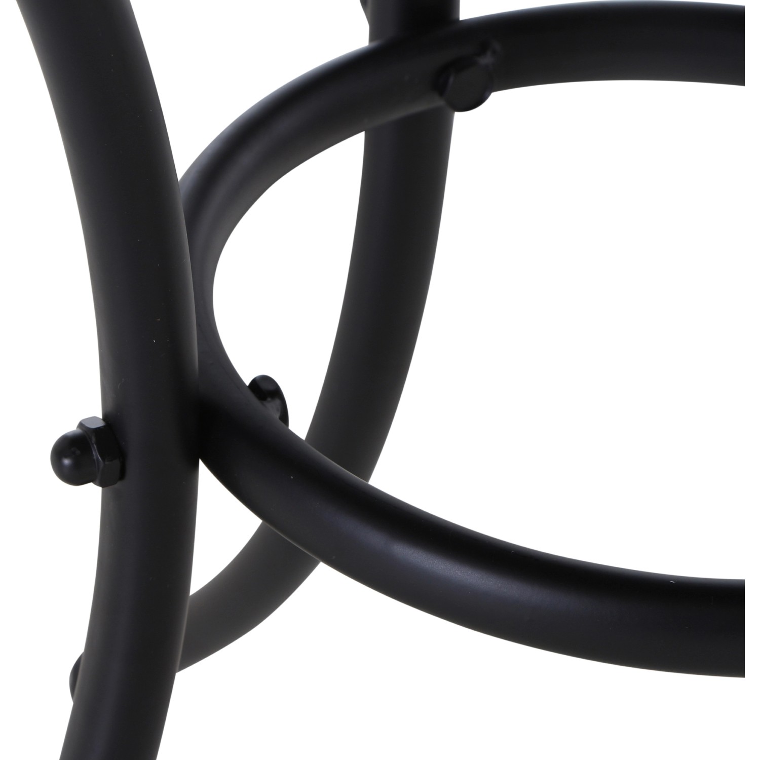 Detailaufnahme des schwarzen Stahlgestells vom Siena Garden Gartentisch Como, runde Form.