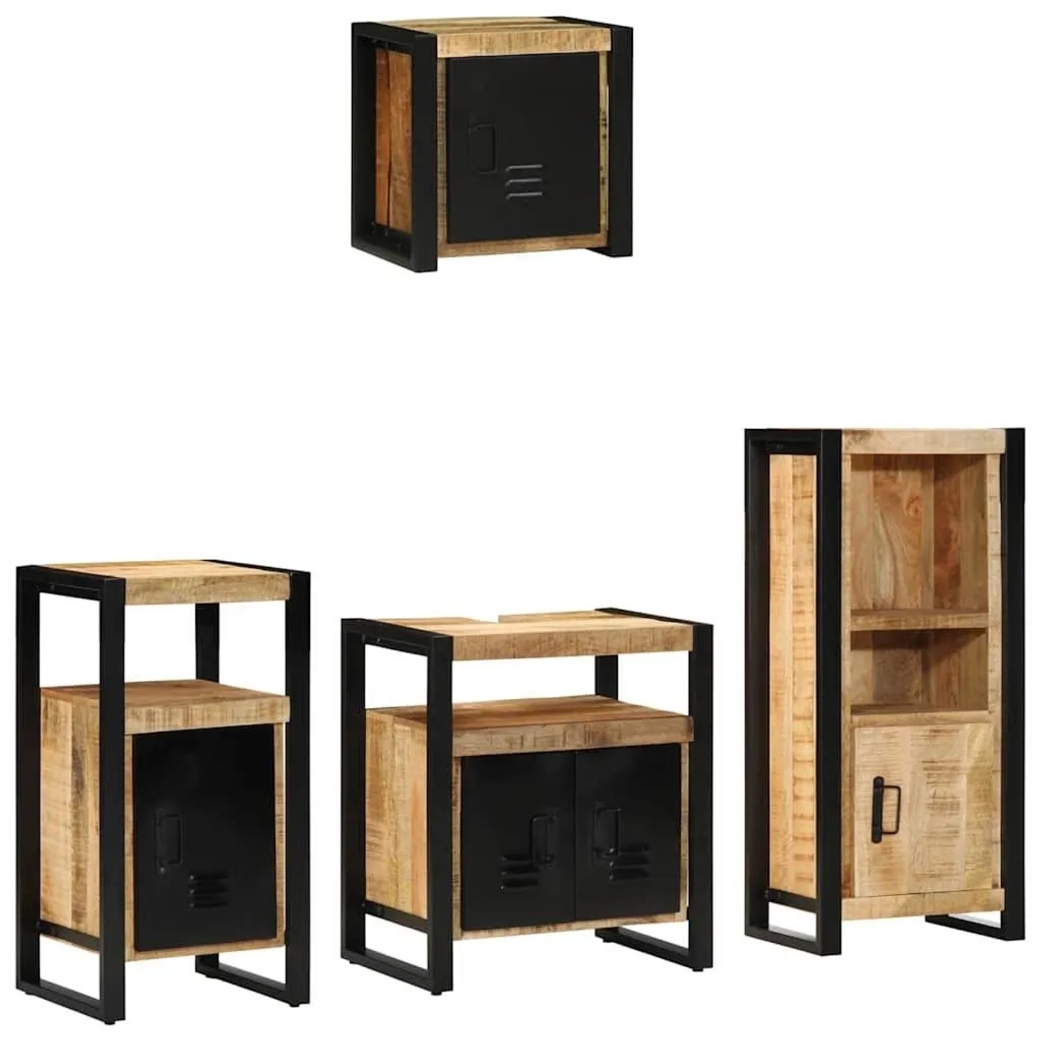 vidaXL Badezimmermöbel-Set 4 Tlg Braun und Schwarz Massivholz Mango 3305638