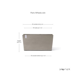 Ecopots Paris Pflanztopf mit Rollen, braungrau, 100x40x50cm, Maße