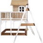 Axi Liam Spielhaus mit Schaukel, Rutsche, Sandkasten, Holz, braun-weiß.