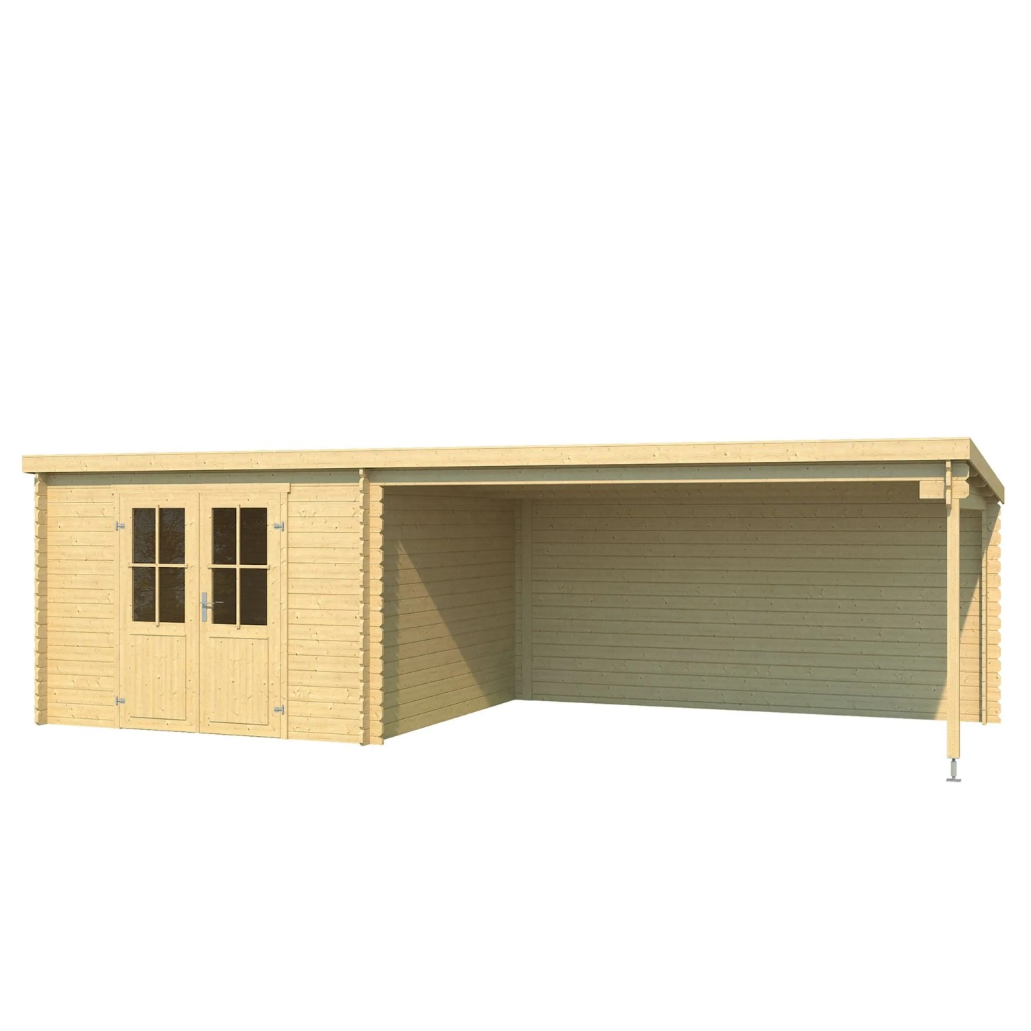 Lasita Gartenhaus St Louis, 681x292 cm, unbehandelt. Holzgartenhaus mit Anbau und Doppeltür.