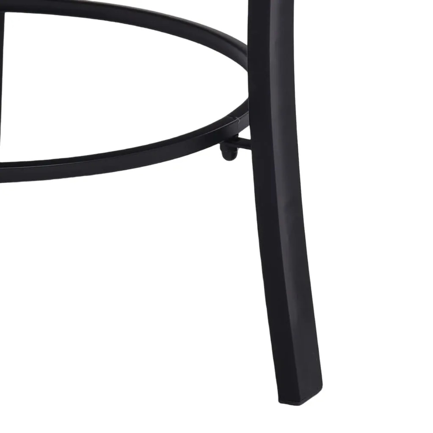 Detailaufnahme des schwarzen Stahlgestells der vidaXL Feuerstelle mit Mosaik-Tischplatte.