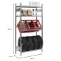 PROREGAL Getränkekisten- & Reifenregal Chiemsee Tire mit 3 Kisten, 4 Reifen und 2 Ablageboards.