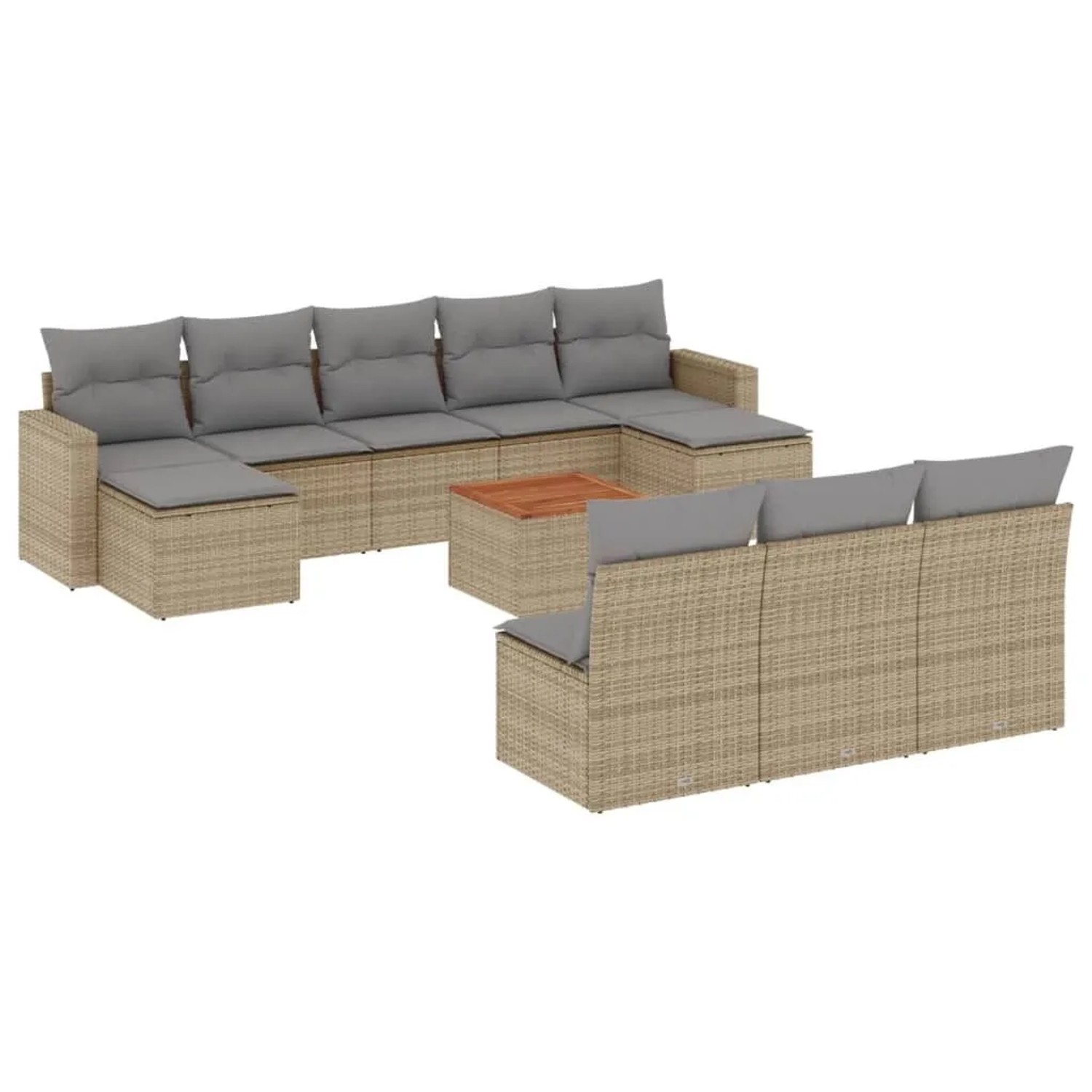 vidaXL 11-Tlg Garten-Sofagarnitur mit Kissen Beige Poly Rattan 3224330