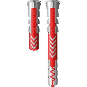 Fischer Duopower Dübel Set: Universaldübel in Grau und Rot, Größen 6, 8, 10 mm.