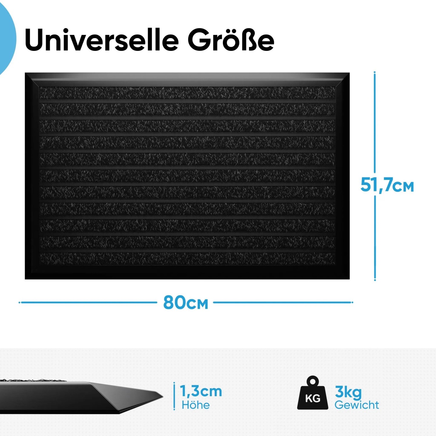 Schwarze Björn&Schiller Fußmatte 50x80cm mit Aluminiumrand, gerippter Oberfläche für Außenbereich, rutschhemmend.