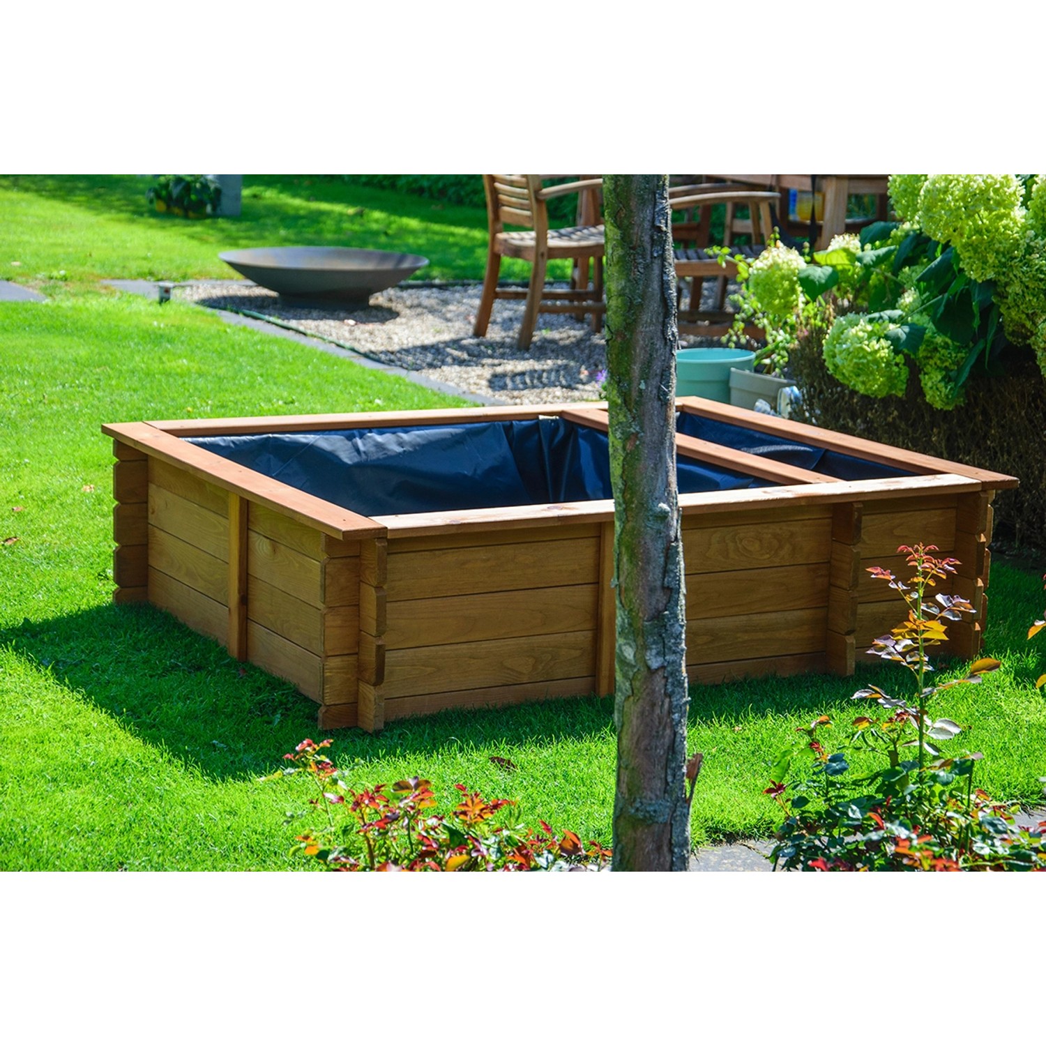 Dobar Gartenteich Maxime aus Kiefernholz mit Teichfolie, braun, 150x120x40 cm.