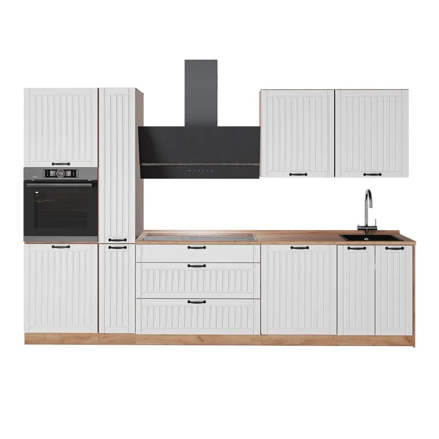 Vicco Küchenzeile Fame-Line Weiß Landhaus/Goldkraft Eiche 310 x 207 AP Eiche Art Nr 64313