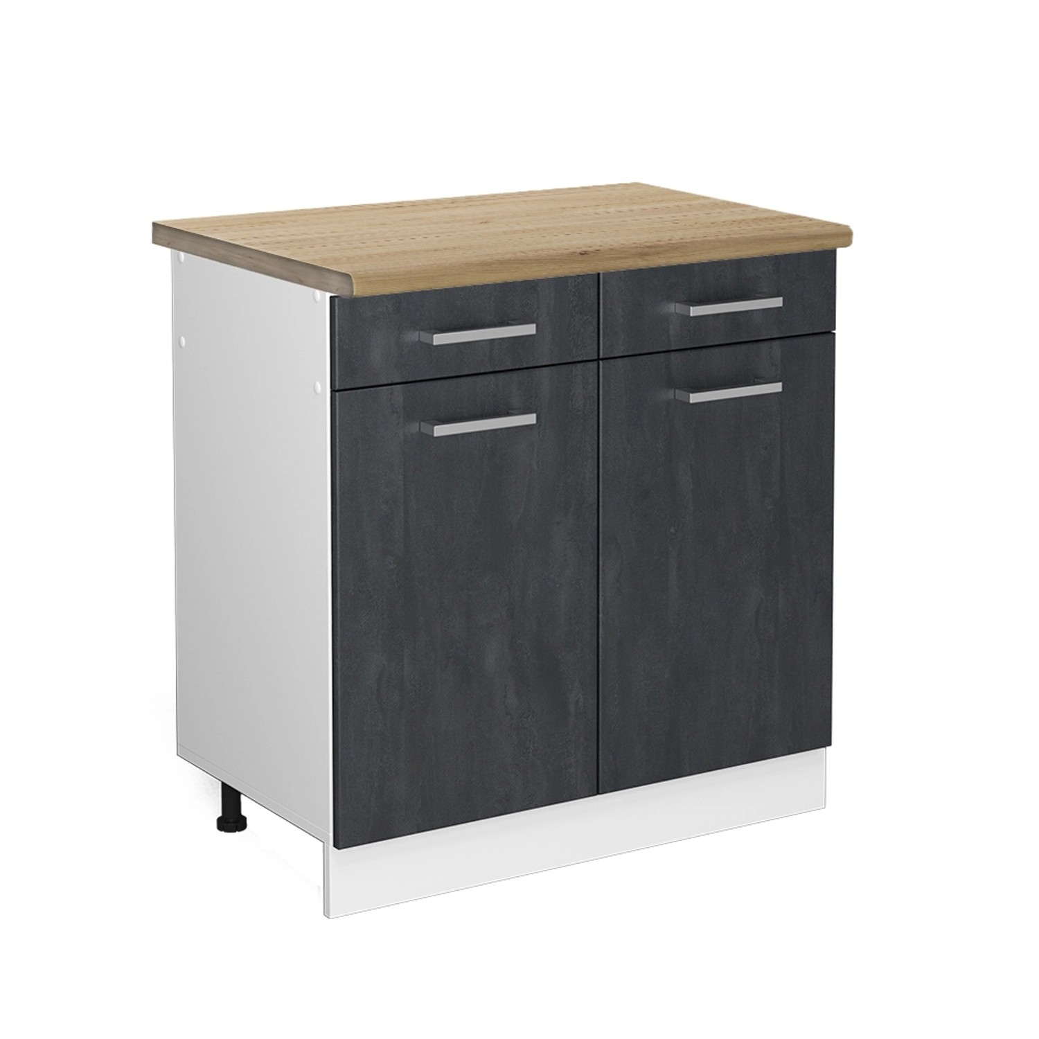 Vicco Küchenunterschrank R-Line Schubladenschrank für die Küche Schwarz Beton 80 cm AP Eiche mit Weiß Korpus