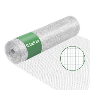 Aufgerollter, verzinkter Volierendraht 0,5x5m mit 6,3mm Maschenweite.