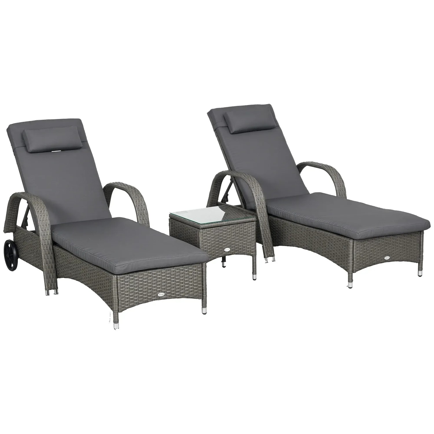 Thumbnail - Outsunny Liege Metall PE Polyrattan Grau Dunkelgrau L200 x B73 x H 30–103 cm