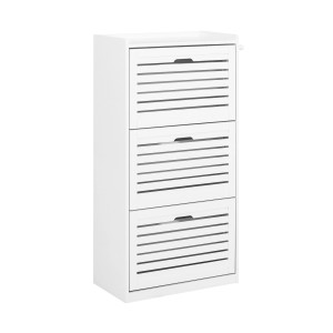 Weißer SoBuy Schuhschrank mit 3 Klappen, Schuhregal und Schuhkipper.