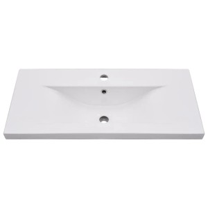 Weißes vidaXL Einbauwaschbecken aus Keramik, rechteckig, mit Hahnloch und Überlauf. Modernes Design.