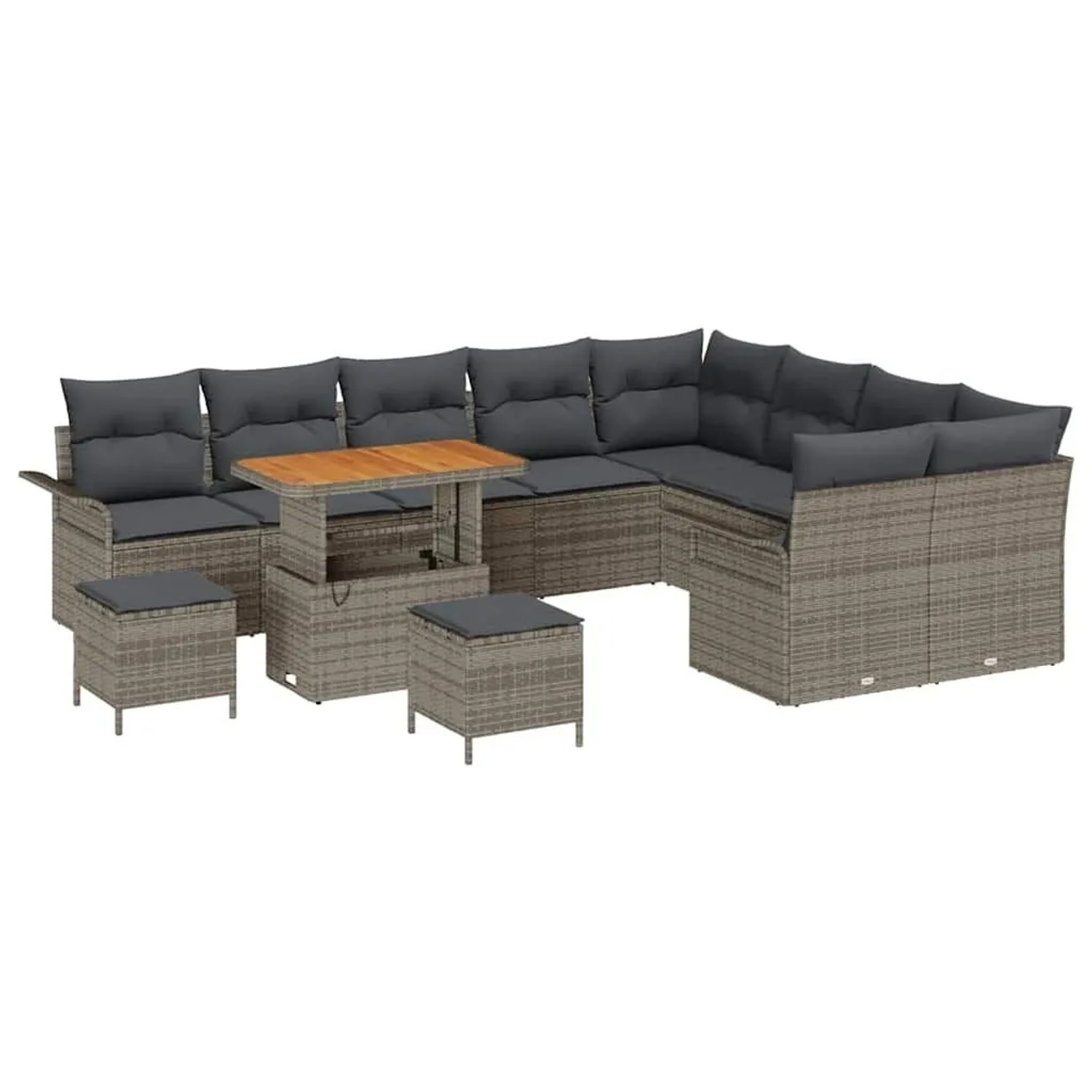 vidaXL Garten-Sofa-Set mit Kissen mit Speicher 12-Tlg Grau 3364128