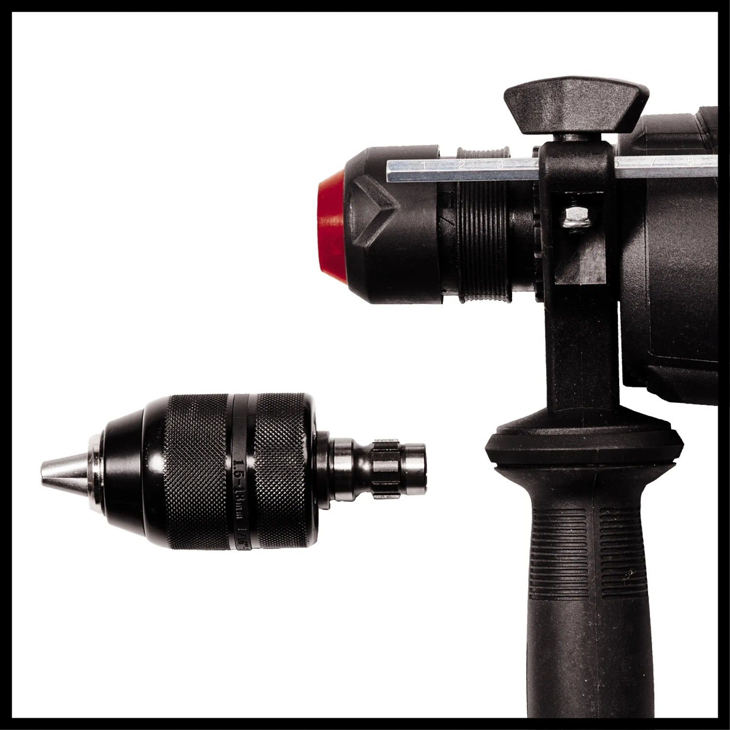 Einhell Bohrhammer TE-RH 950 5F: Detailaufnahme Bohrfutter und Aufnahme für Bohrer.