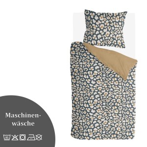 Bestlivings Bettwäsche-Set Lazy Leopard, 135x200 cm, mit Leopardenmuster in Weiß und Braun auf dunklem Grund.
