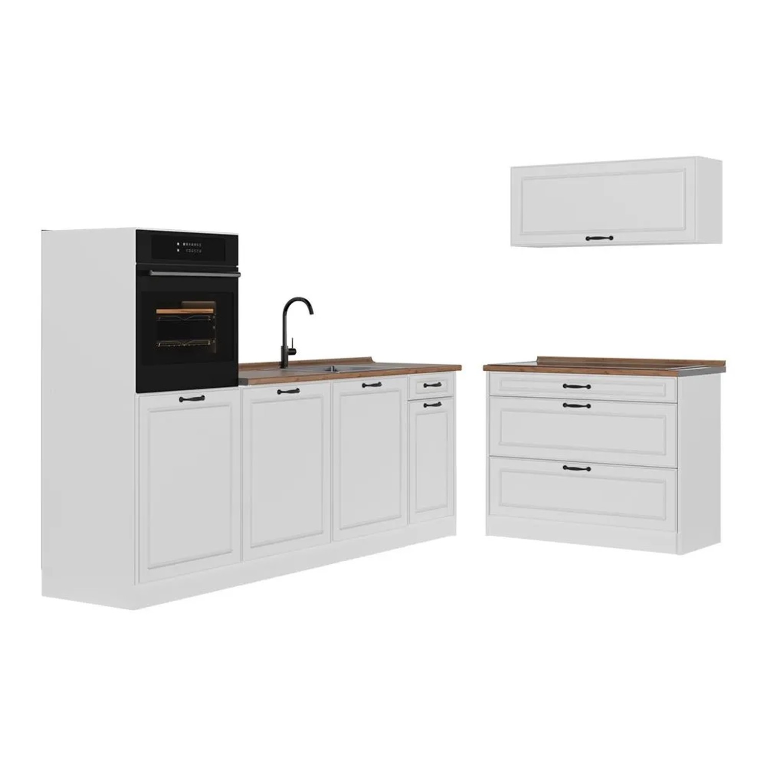 Vicco Küchenzeile R-Line Weiß Landhaus/Weiß 220 x 143 Arbeitsplatte Goldkraft Eiche Art Nr 68143