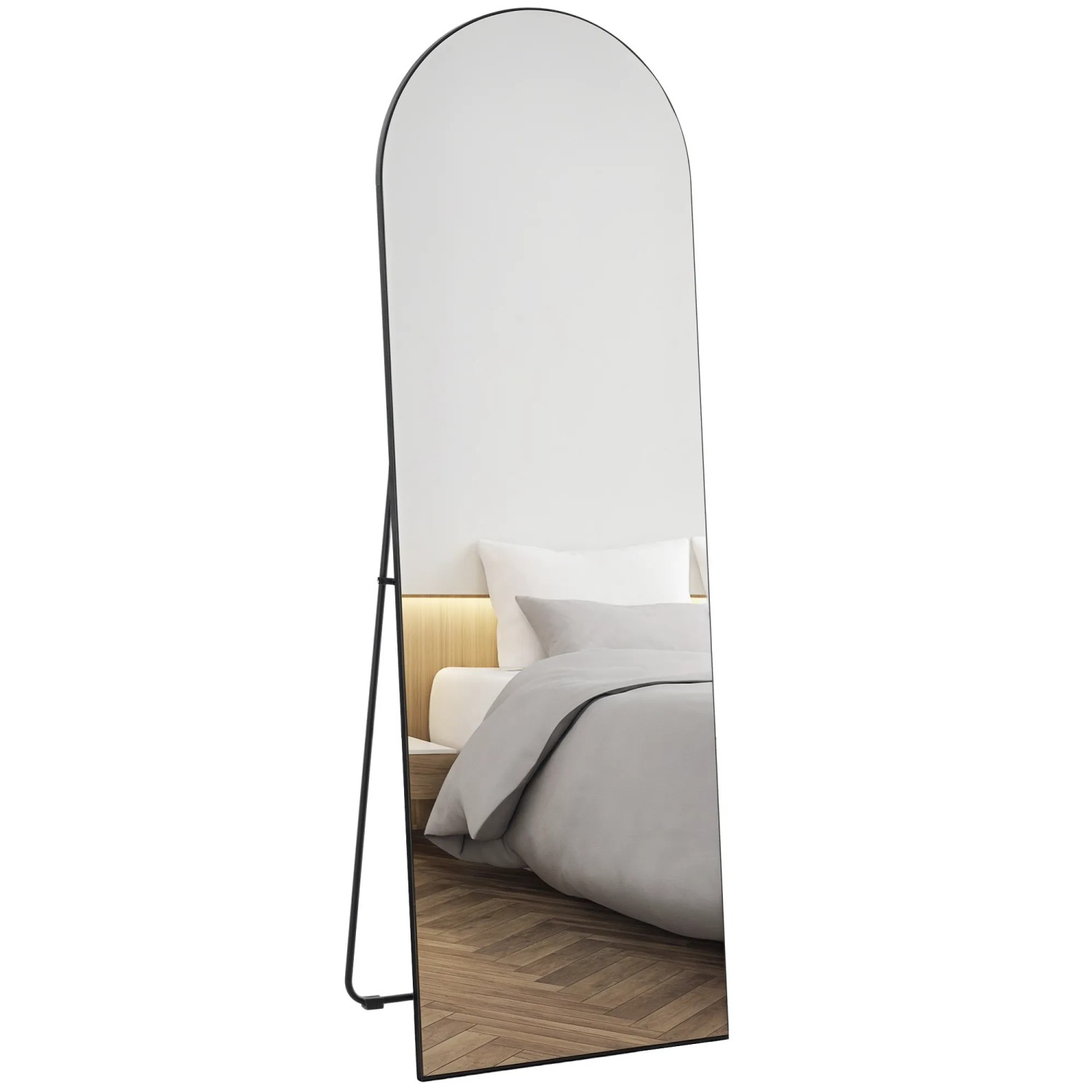HOMCOM Ganzkörperspiegel MDF Glas Schwarz 50L x 3,6B x 150H cm