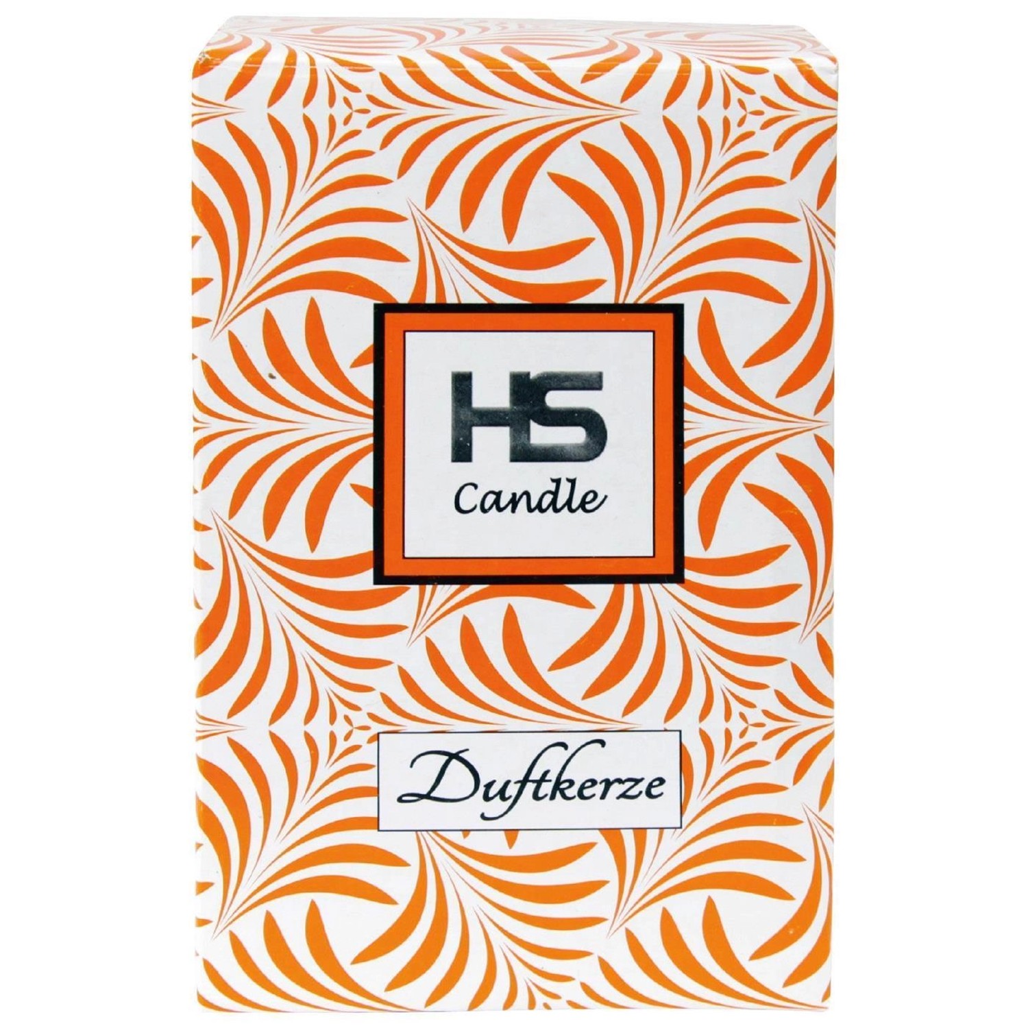 Verpackung der HS Candle Duftkerze Weihnachten Orange Bonbon mit floralem Muster.