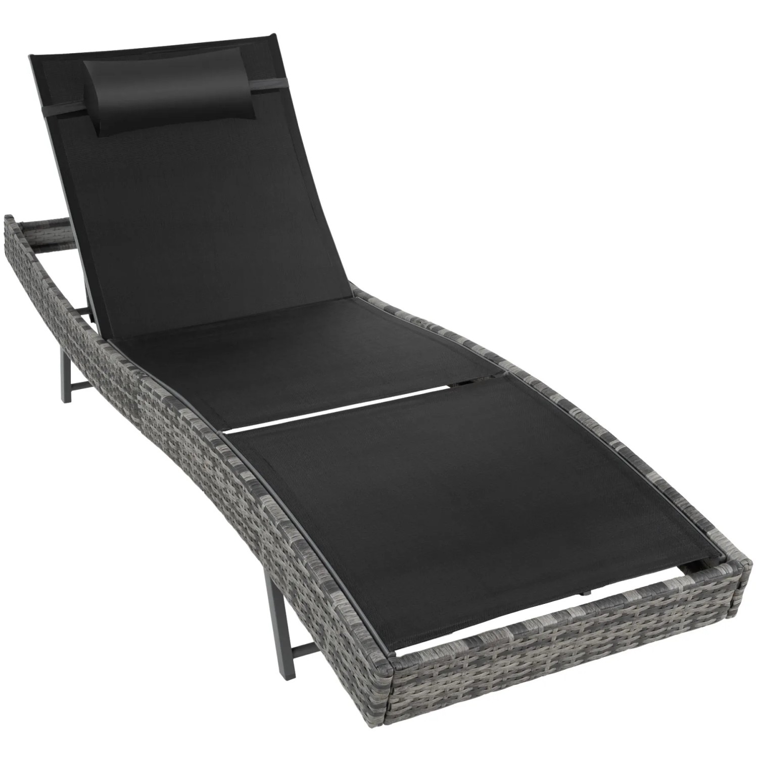 Tectake Rattan Sonnenliege Moana Widerstandsfähig und Uv Beständig Luftdurchlässig  211 x 69 x 94 cm Grau Meliert