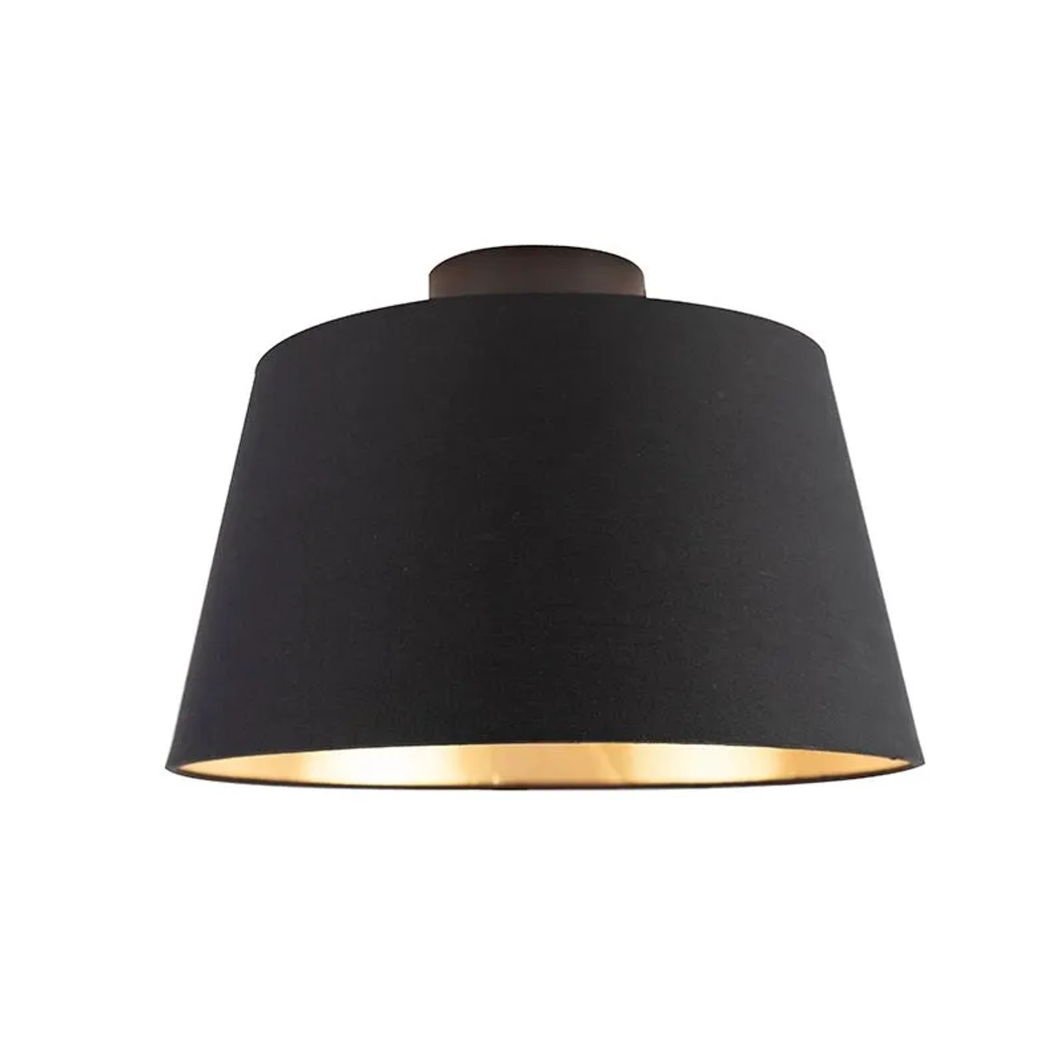 QAZQA Deckenleuchte mit Baumwollschirm Schwarz mit Gold 32 cm Combi Schwarz