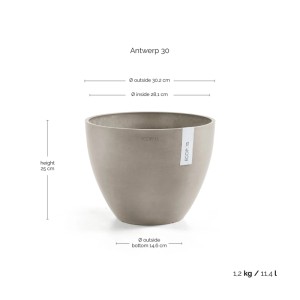 Ecopots Antwerp Pflanztopf, braungrau, 30 cm. Skandinavisches Design für Innen- & Außenbereich.