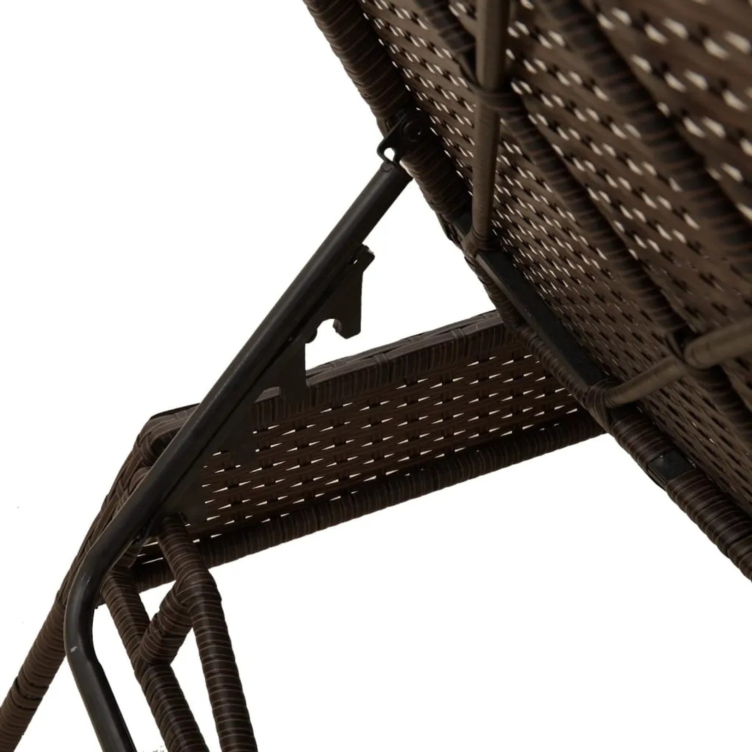 Detailaufnahme: Braune vidaXL Sonnenliege aus Poly Rattan mit verstellbarer Rückenlehne.