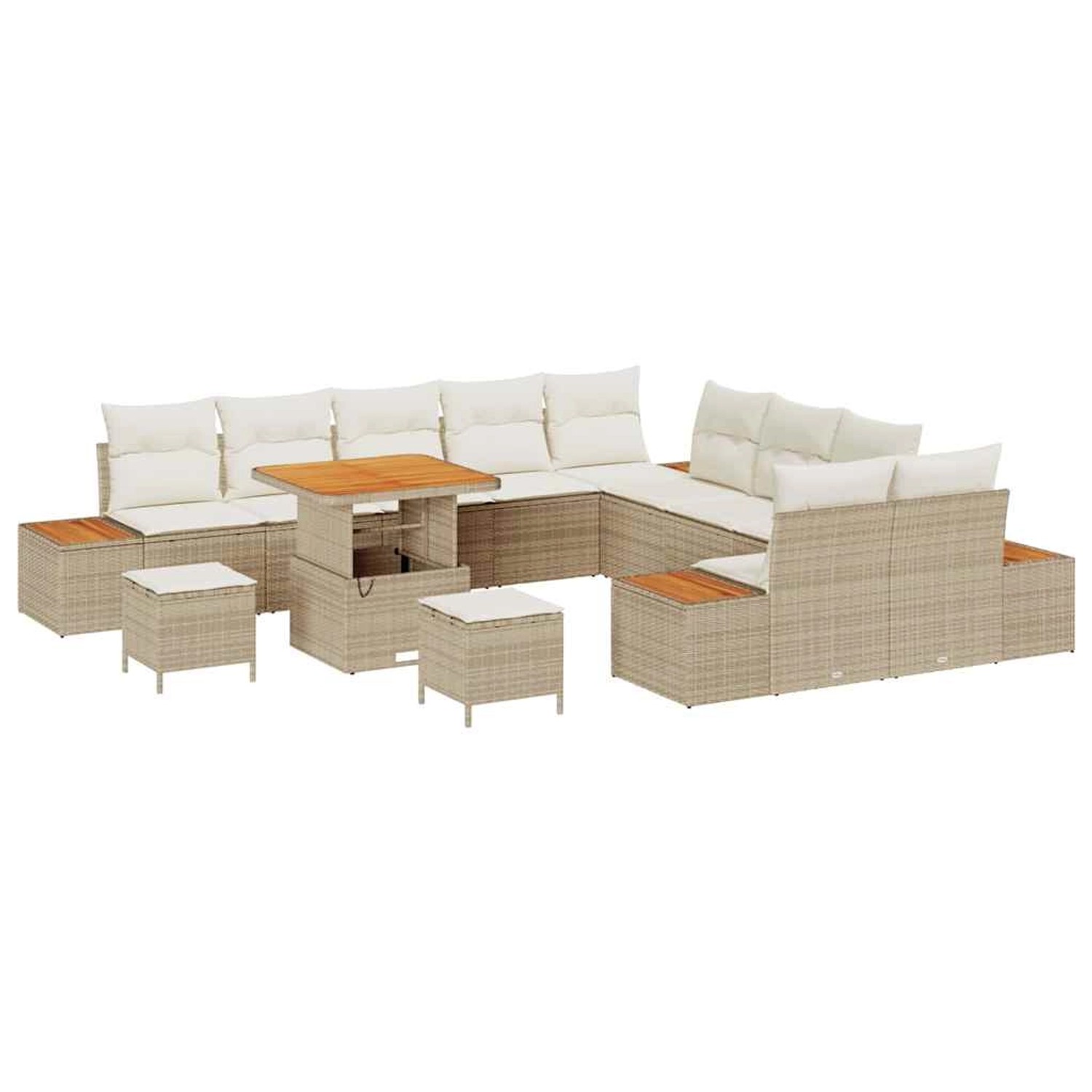 vidaXL Garten-Sofa-Set mit Kissen 13-Tlg Beige Poly Rattan 3362971 günstig online kaufen