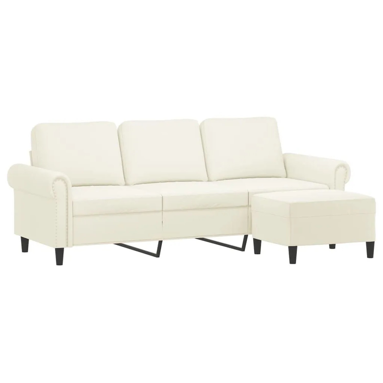 vidaXL 3-Sitzer-Sofa mit Hocker Creme 180 cm Samt 3201223