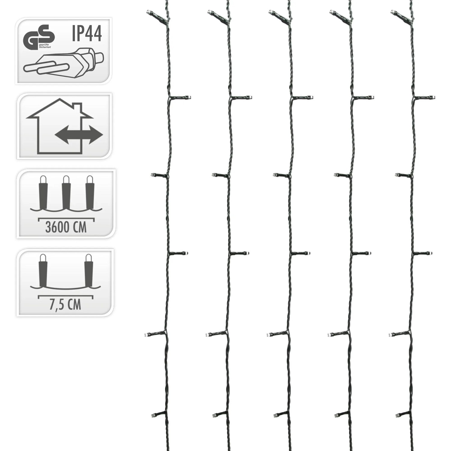 LED Lichterkette warmweiß, 36m, für Innen & Außen (IP44) zur Weihnachtsbeleuchtung.