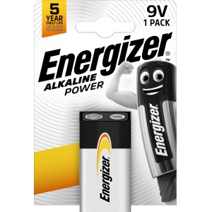 Energizer Alkaline Power 9V Batterie, 1 Stück. Zuverlässige Batterie für Geräte des täglichen Bedarfs.