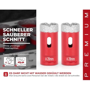 PROREGAL Diamant Bohrkronenaufsatz Premium Crystal 28 mm für Fliesen, Glas, Feinsteinzeug.