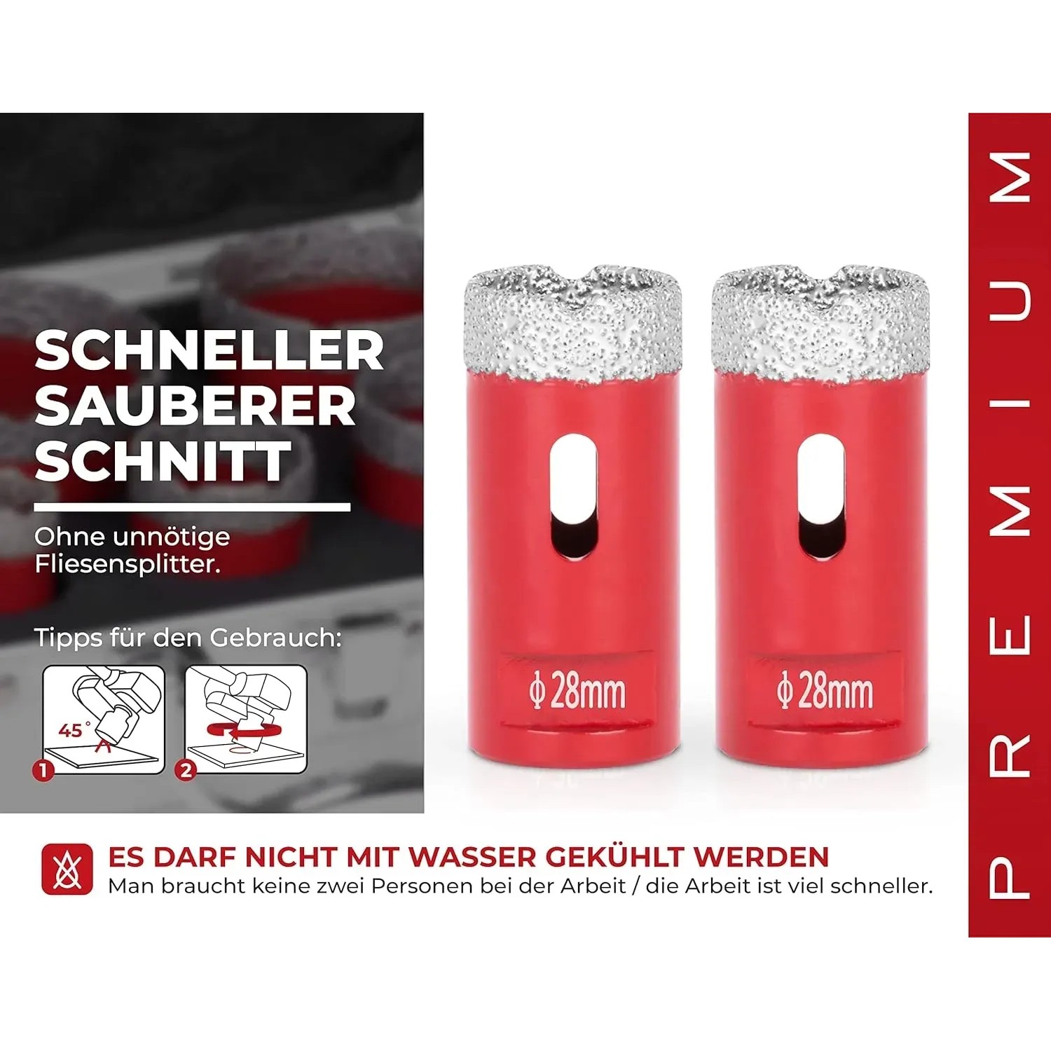 PROREGAL Diamant Bohrkronenaufsatz Premium Crystal 28 mm für Fliesen, Glas, Feinsteinzeug.
