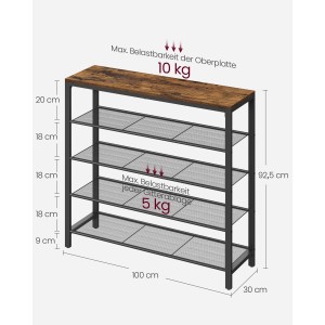 Vasagle Schuhbank mit 4 Gitterebenen in Braun-Schwarz, ideal für Schuhe und Dekoration.
