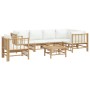 7-tlg. Garten Lounge Set aus Bambus mit cremeweißen Kissen. Gartenmöbel für entspannte Stunden im Freien.