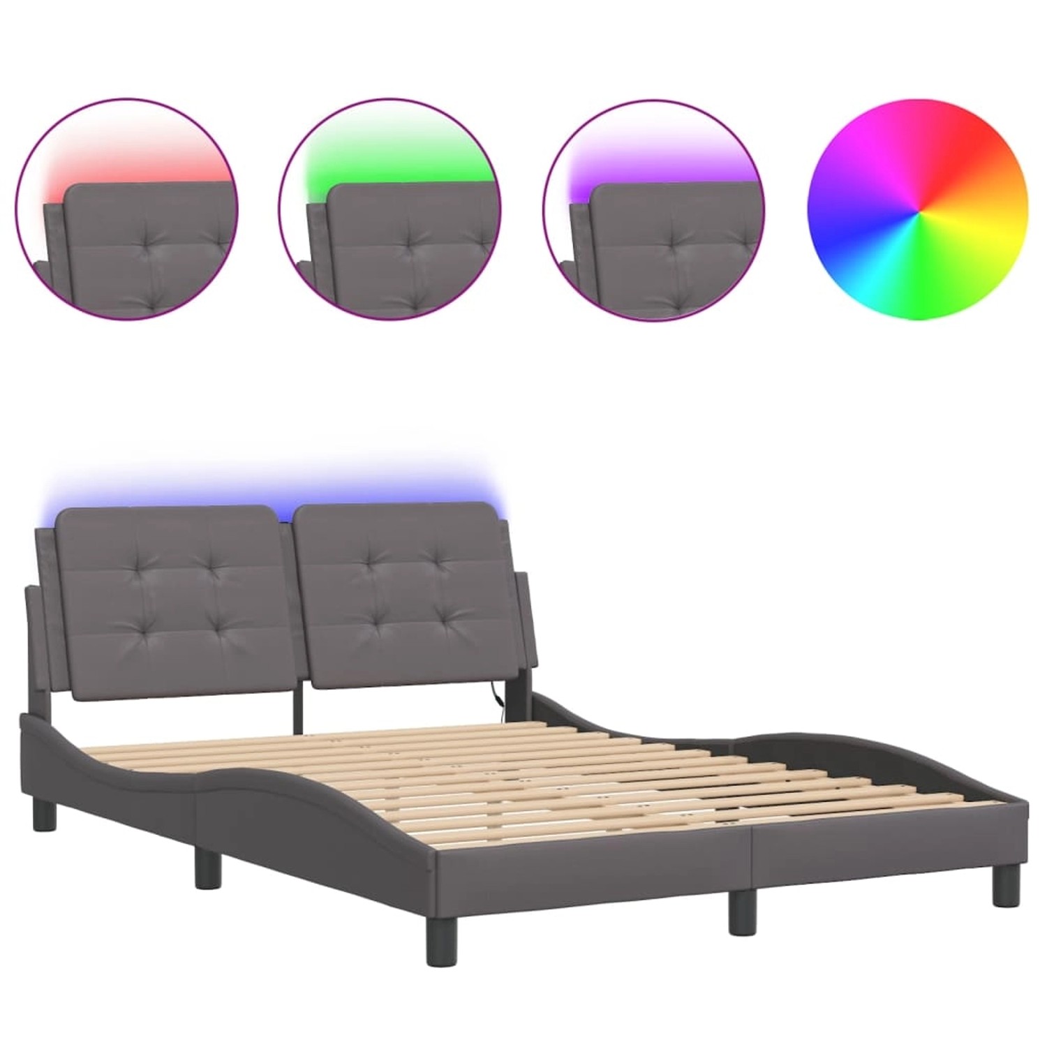 vidaXL Bettgestell mit LED ohne Matratze Zadar Grau 120x200 cm Kunstleder 3 günstig online kaufen